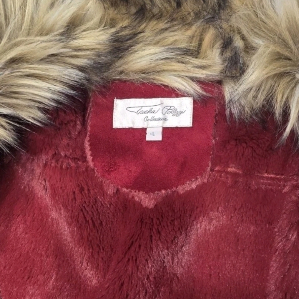 Tasha Polizzi The Scarlet Red Faux Fur Vest Sz Large Rustic Chic Boho Glam Vegan - Picture 5 of 6